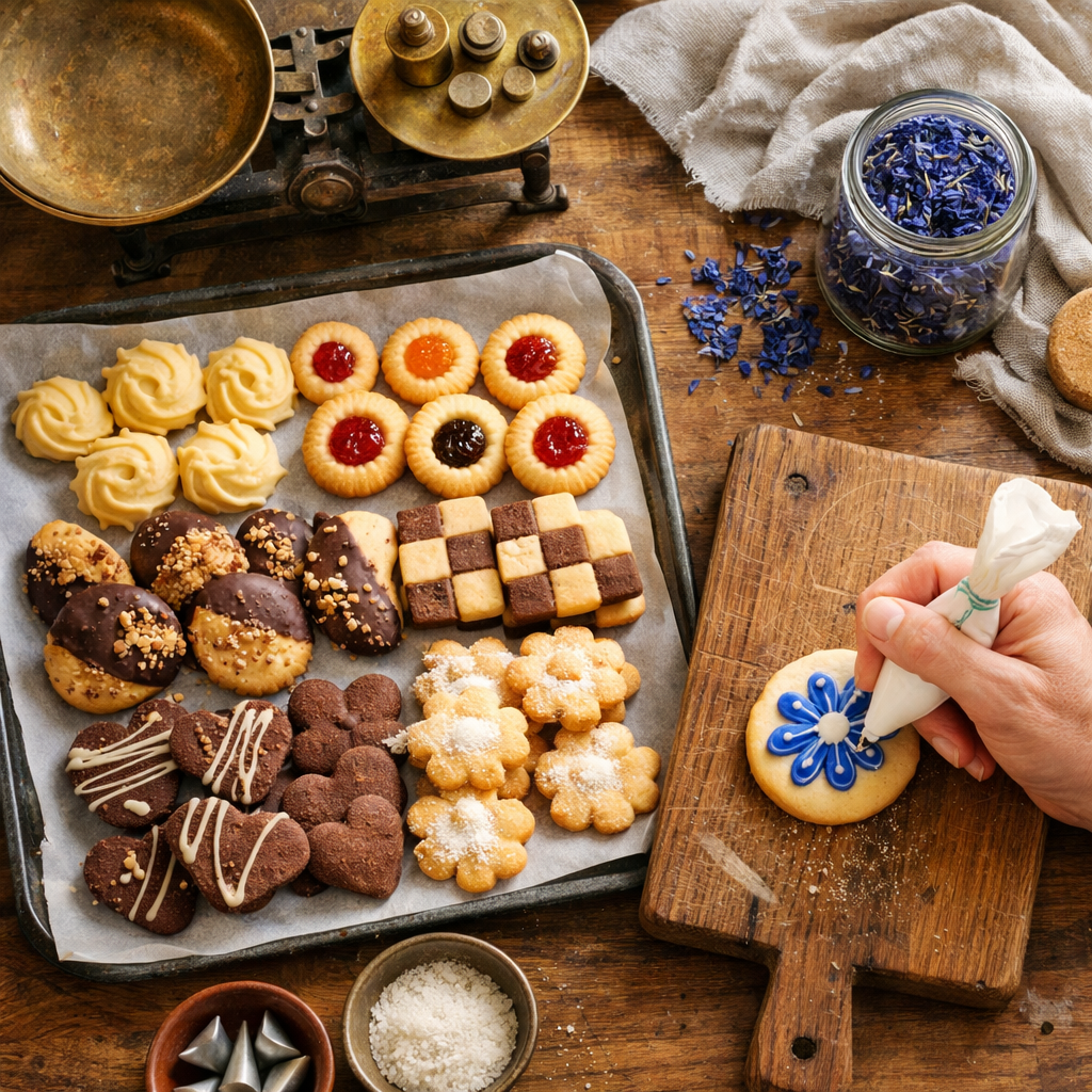 Atölye tezgâhında hazırlanmış karma kurabiyeler