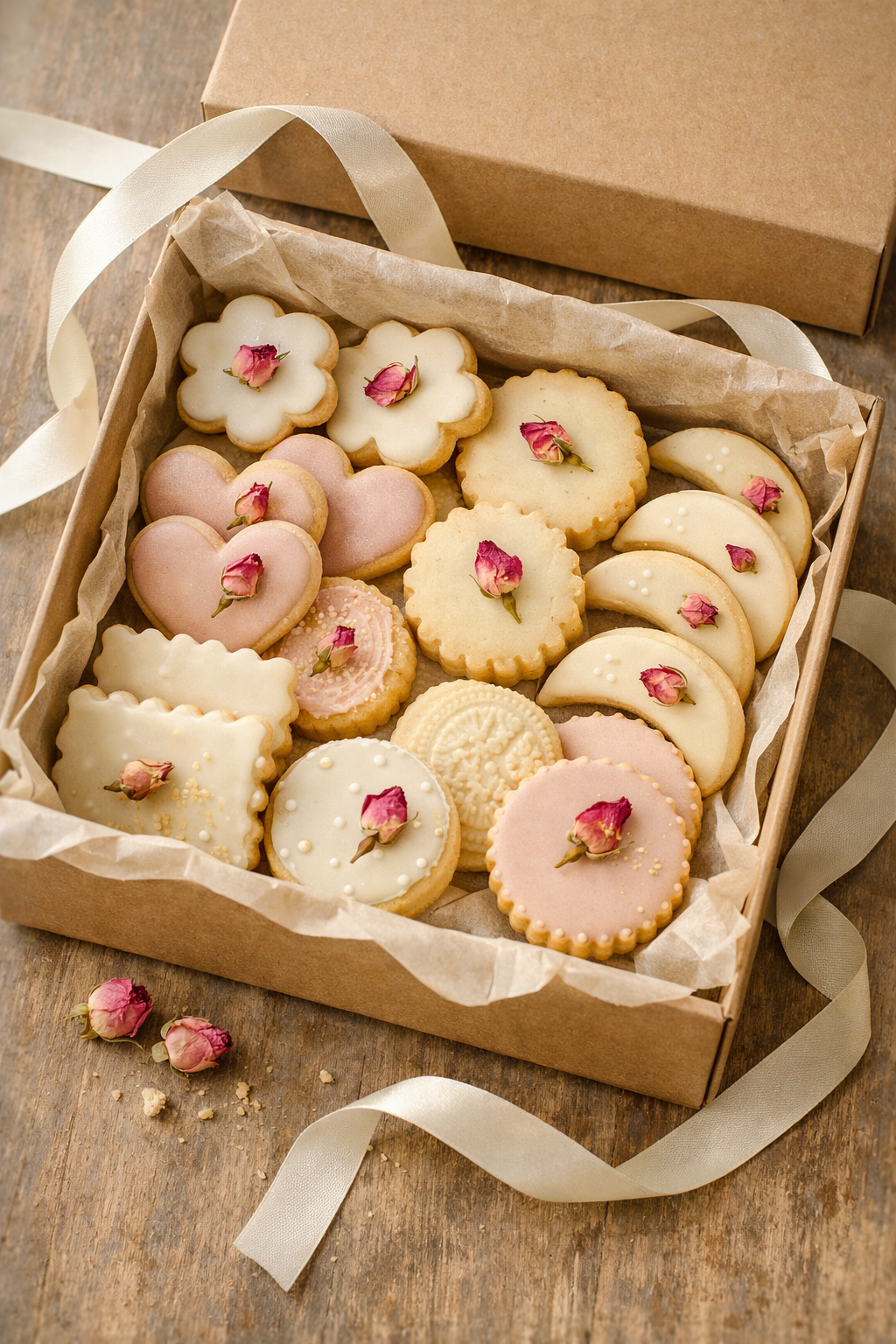 Tereyağlı kurabiyelerle hazırlanmış karma bir kutu