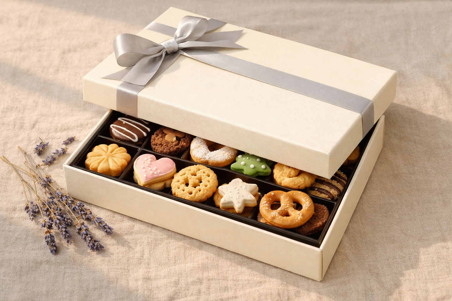 24 adet kurabiyeden oluşan karma bir kutu